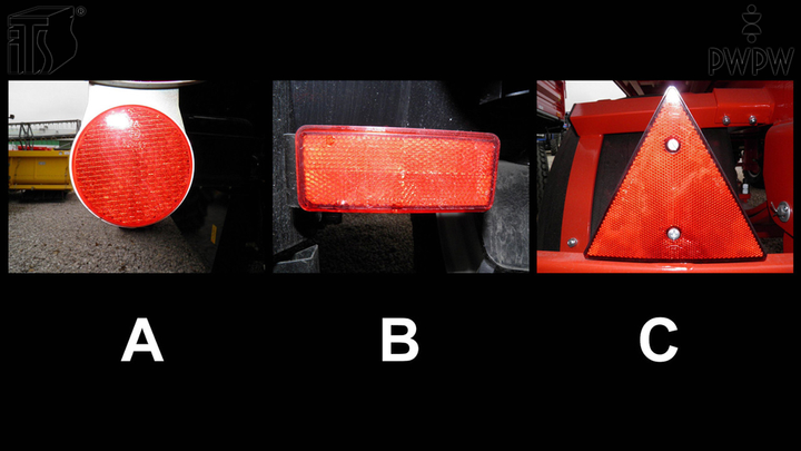 Jaki kształt powinny mieć tylne światła odblaskowe przyczepy ciągniętej przez ciągnik rolniczy?