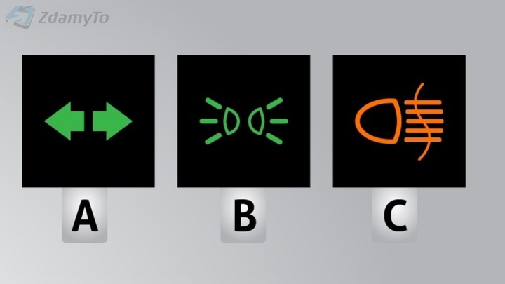 Która z widocznych na ilustracji lampek kontrolnych informuje o włączonych kierunkowskazach?